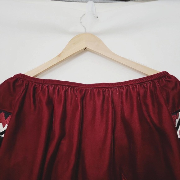 ROJA Burgundy Velvet Embroidered Festival Boho Gypsy Off Shoulder Top‎ Sz. XXL - Picture 7 of 9